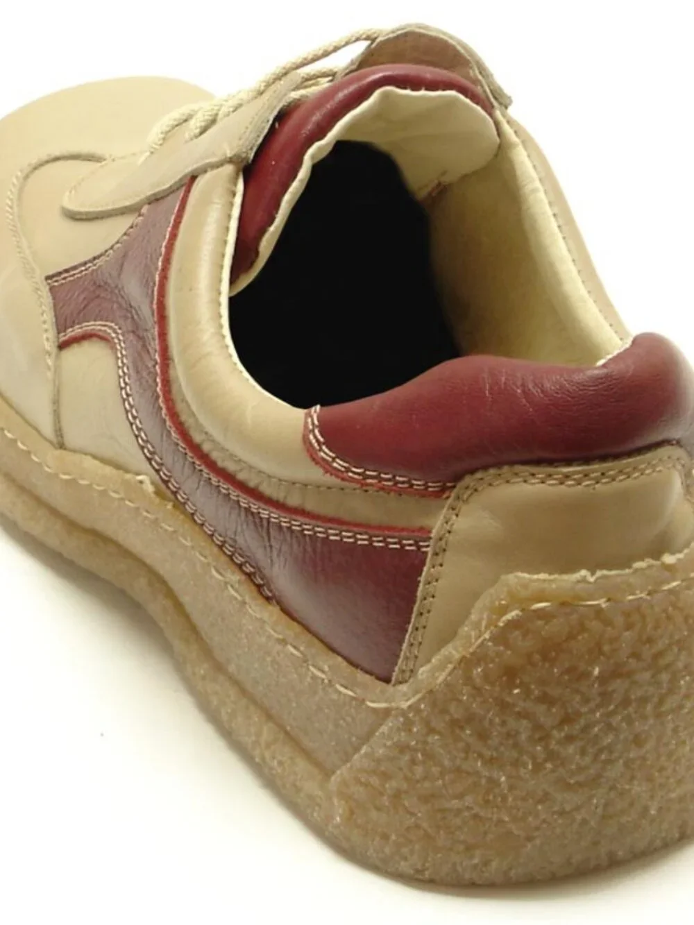 5446 Javier Beige Red Leather Lace up Sneaker Pinosos Made in Spain